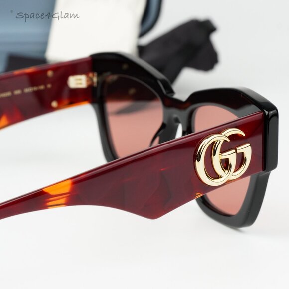 BRAND NEW Gucci GG1422S 005 Black Havana Rust Square Women Sunglasses GG 1422S